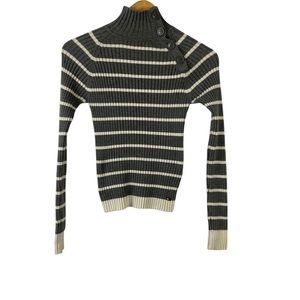 Tommy Sport Striped sweater standing collar decorative buttons at shoulder S P